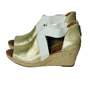 Kenneth Cole Gentle Souls Colleen Gold & Cream Espadrille Wedge Sandals Shoes